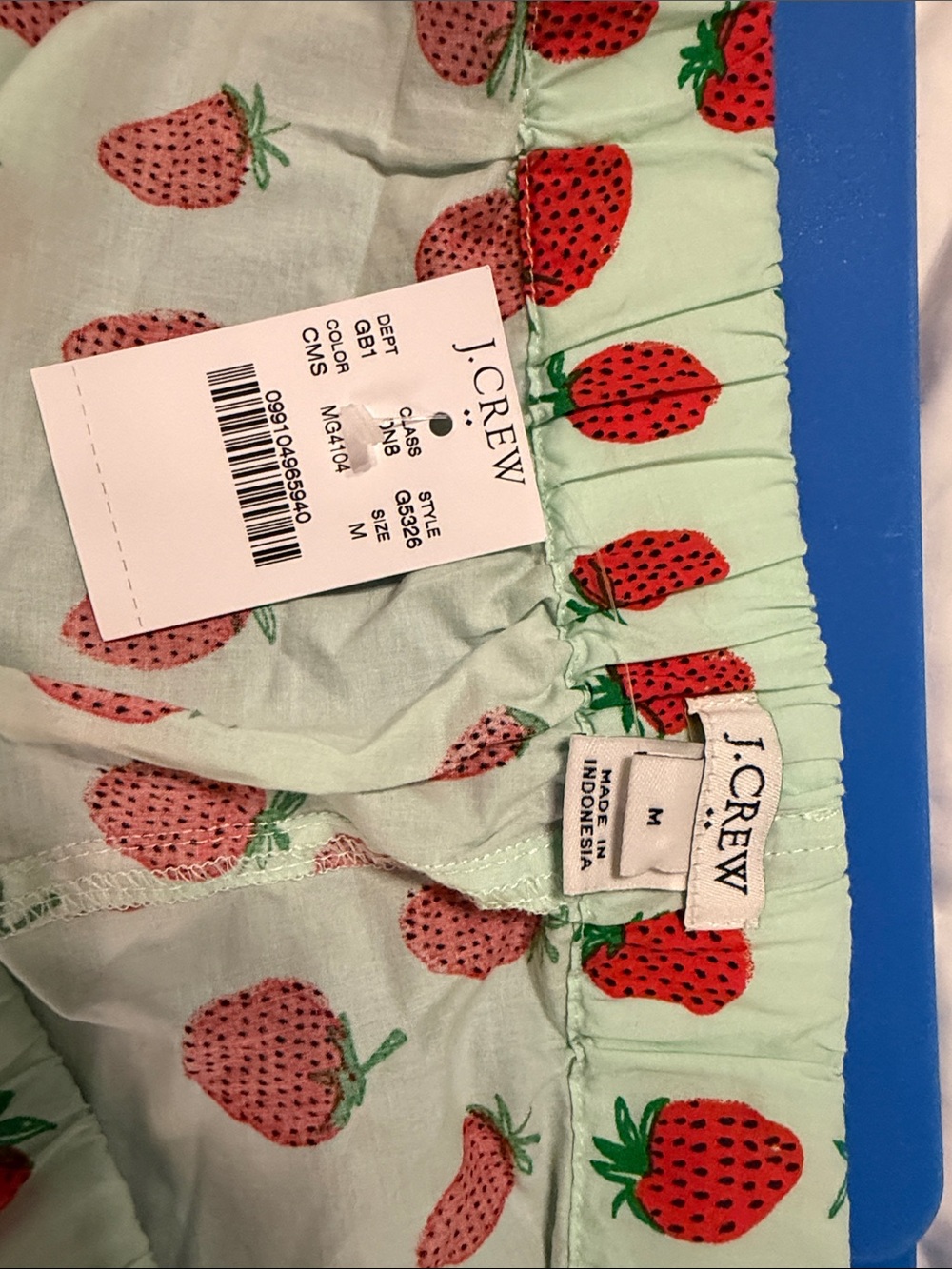 J. Crew Mint Green Strawberry Print Pajama Shorts - Picture 3 of 5